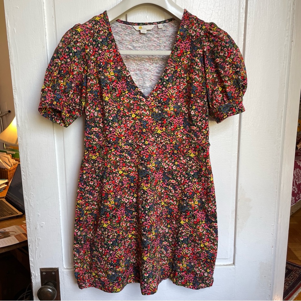 Boden Floral V-Neck Puff Sleeve Mini Dress Tunic 2P